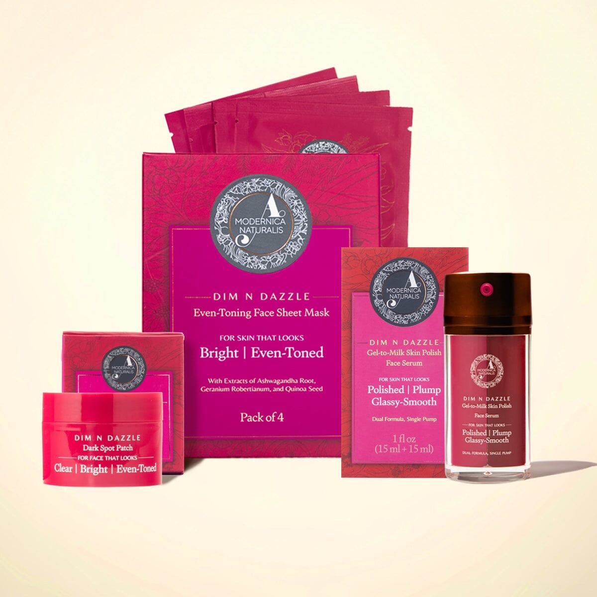 Dim N Dazzle Complete Even-Tone & Glow Trio Beauty set A Modernica Naturalis 