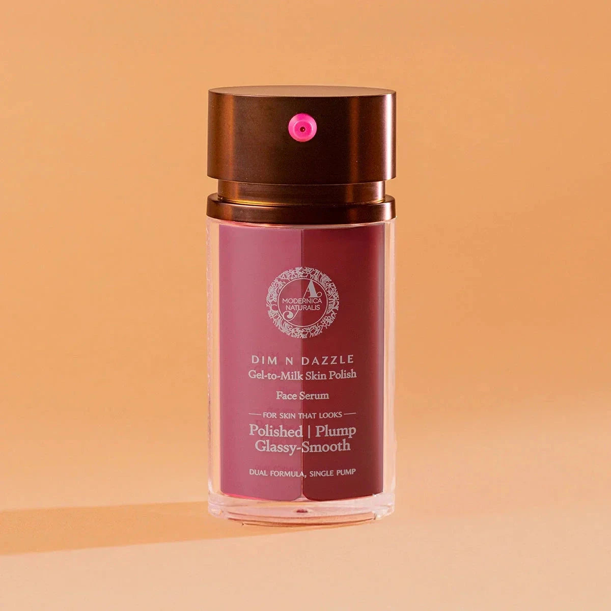 Dim N Dazzle Gel-to-Milk Skin Polish Face Serum – Even-tones and Plumps for Glassy, Polished looking skin – Enriched with Banafsha and Western Dock Plant – Best Double Serum for Polished, Plumped, Glassy-Smooth Skin Serum A Modernica Naturalis 