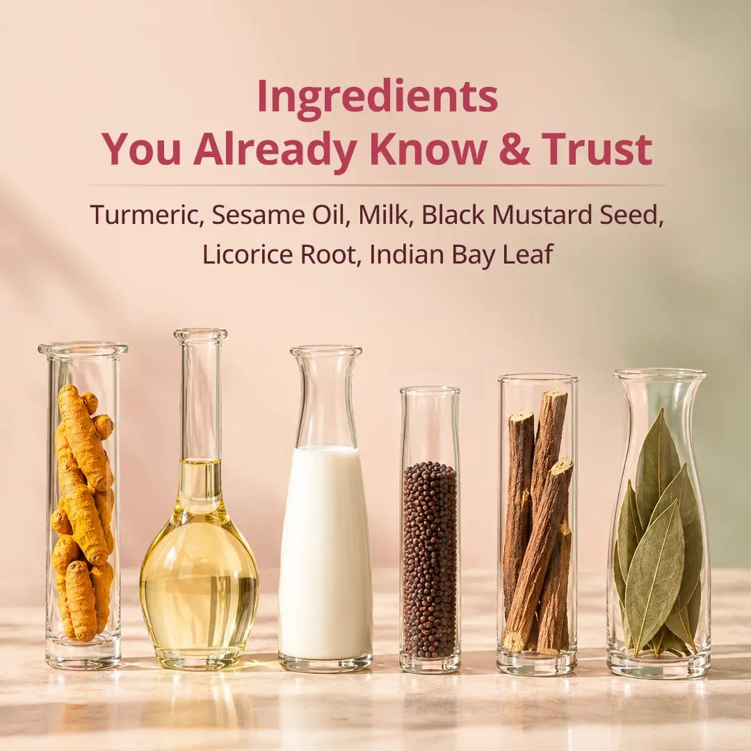 Ingredients You Already Know and Trust — Turmeric, Sesame Oil, Milk, Black Mustard, Licorice, Indian Bay Leaf