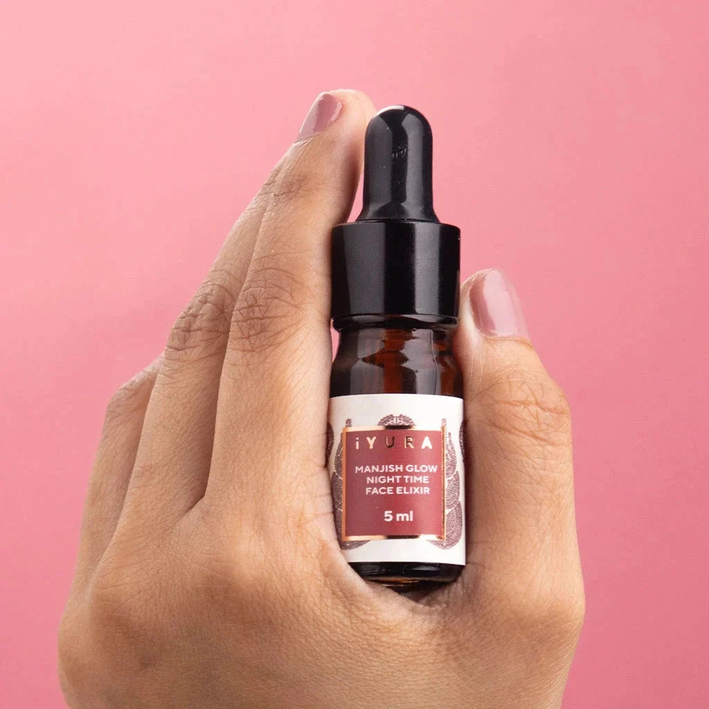 Mini Manjish Glow Night Time Elixir - Glow-Giving, Even-Toning and Complexion Boosting, Nighttime Face Massage Oil iYURA 