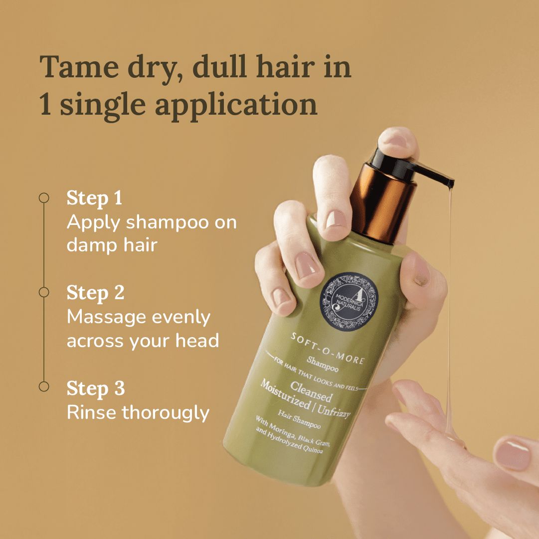 Soft-O-More Shampoo – Cleanses, Moisturizes, Unfrizzes the look of Dry, Dull, Damaged or Aging Hair – Ultra-Hydrating Formula with Moringa, Gotu Kola and Black Gram – Best Shampoo For Damaged, Frizzy Hair Hair Shampoo A Modernica Naturalis 