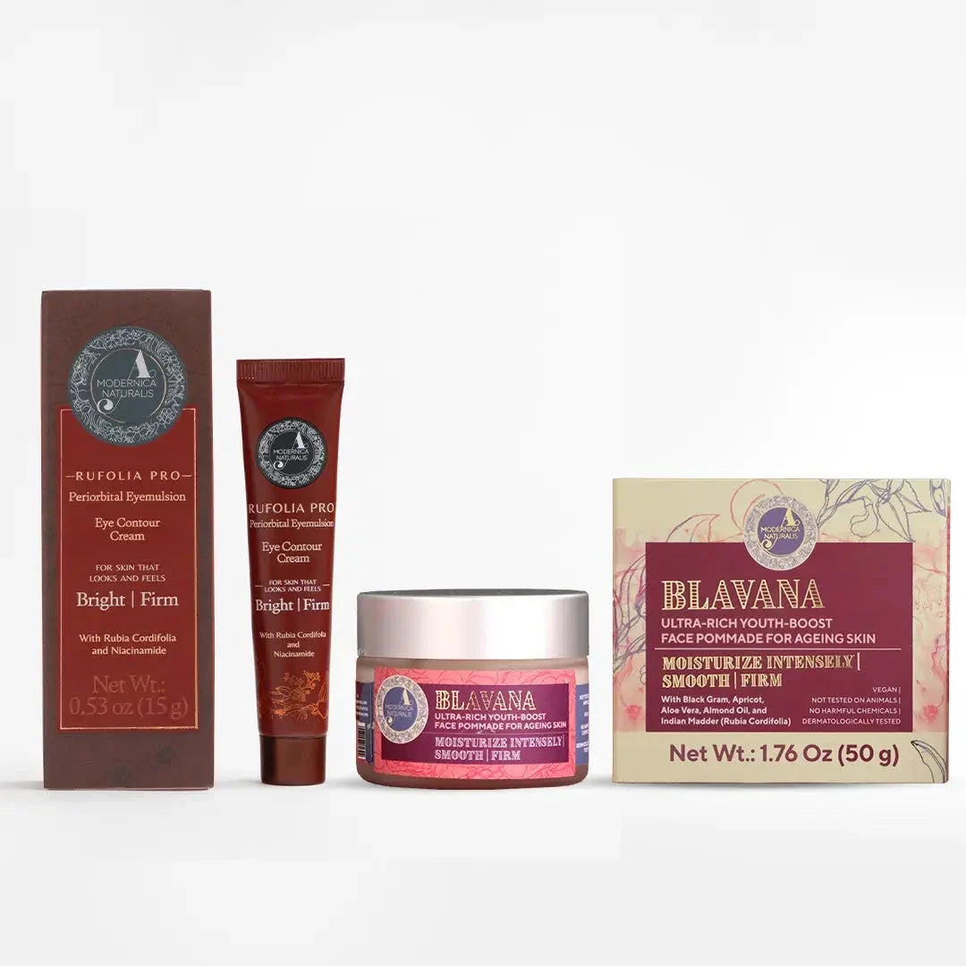 The Age-Hold Duo - Age-Defying Black Gram Face Moisturizing Cream and Brightening Under-Eye Cream for Mature Skin with Pro Beauty set A Modernica Naturalis 